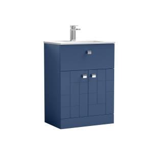 Blocks Satin Blue 600mm 2 Door & Single Drawer Floor Standing Vanity Unit & Basin 2