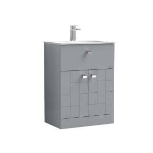 Blocks Satin Grey 600mm 2 Door & Single Drawer Floor Standing Vanity Unit & Basin 2