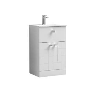 Blocks Satin White 500mm 2 Door & Single Drawer Floor Standing Vanity Unit & Basin 2