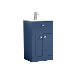 Blocks Satin Blue 500mm 2 Door & Single Drawer Floor Standing Vanity Unit & Basin 2