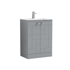 Blocks Satin Grey 600mm 2 Door Floor Standing Vanity Unit & Basin 2