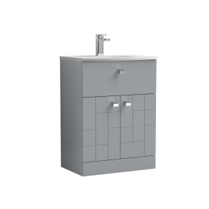 Blocks Satin Grey 600mm 2 Door & Single Drawer Floor Standing Vanity Unit & Curved Basin