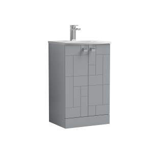 Blocks Satin Grey 500mm 2 Door Floor Standing Vanity Unit & Curved Basin