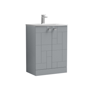 Blocks Satin Grey 600mm 2 Door Floor Standing Vanity Unit & Curved Basin