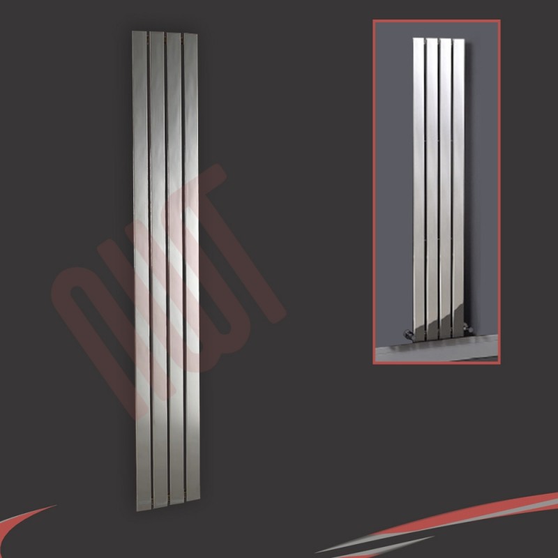 300mm (w) x 1800mm (h) Luna Designer Chrome Vertical Flat Panel Radiator