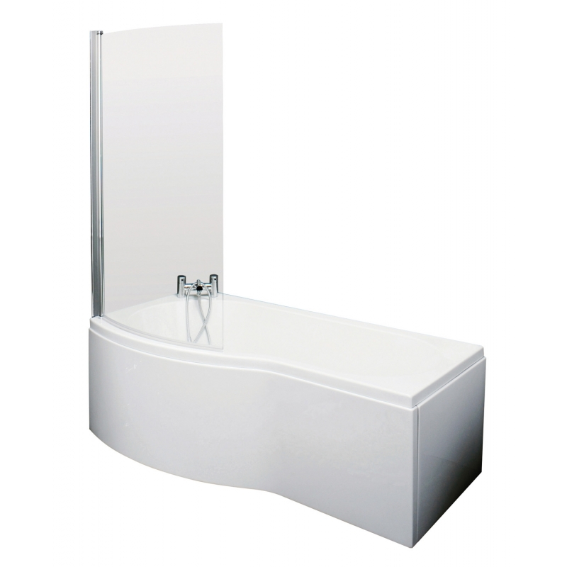 B-Shaped Shower Bath with Screen & Front Panel Left Handed 1700mm x 900mm