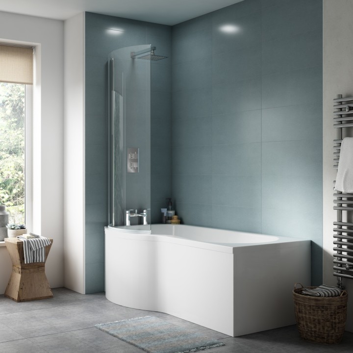 P-Shaped Shower Bath with Screen & Front Panel Left Handed 1500mm x 850mm