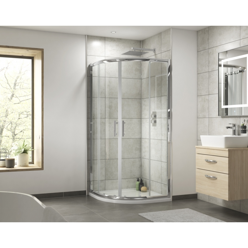 Pacific 6mm Quadrant Shower Enclosure with Square Handles - Insitu