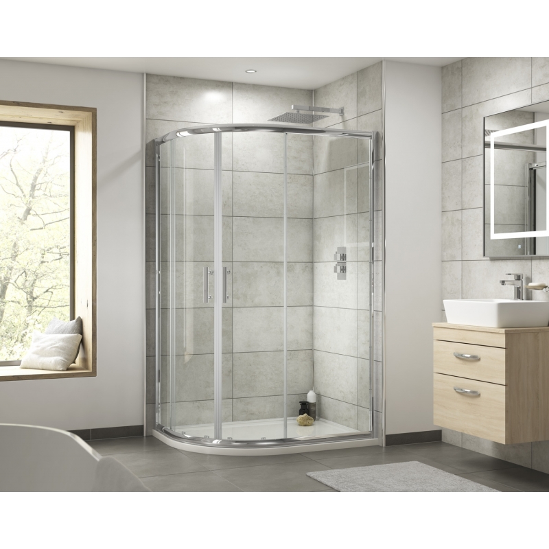 Pacific 6mm Offset Quadrant Shower Enclosure with Square Handles - Insitu