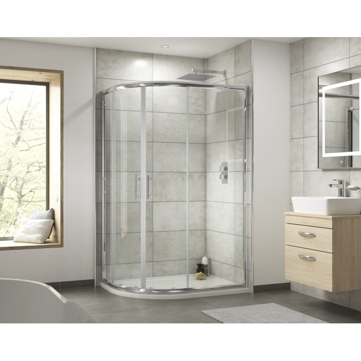Pacific 6mm Offset Quadrant Shower Enclosure with Square Handles - Insitu