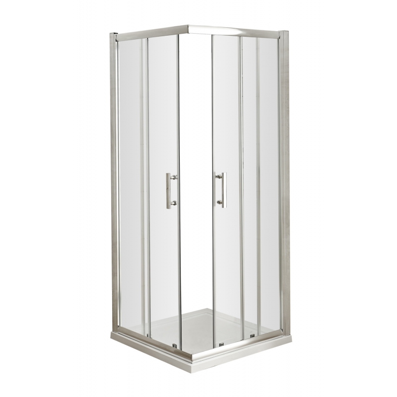 Plaza Rectangular Corner Entry Shower Enclosure with Pearlstone Tray - 6mm  Sliding Door