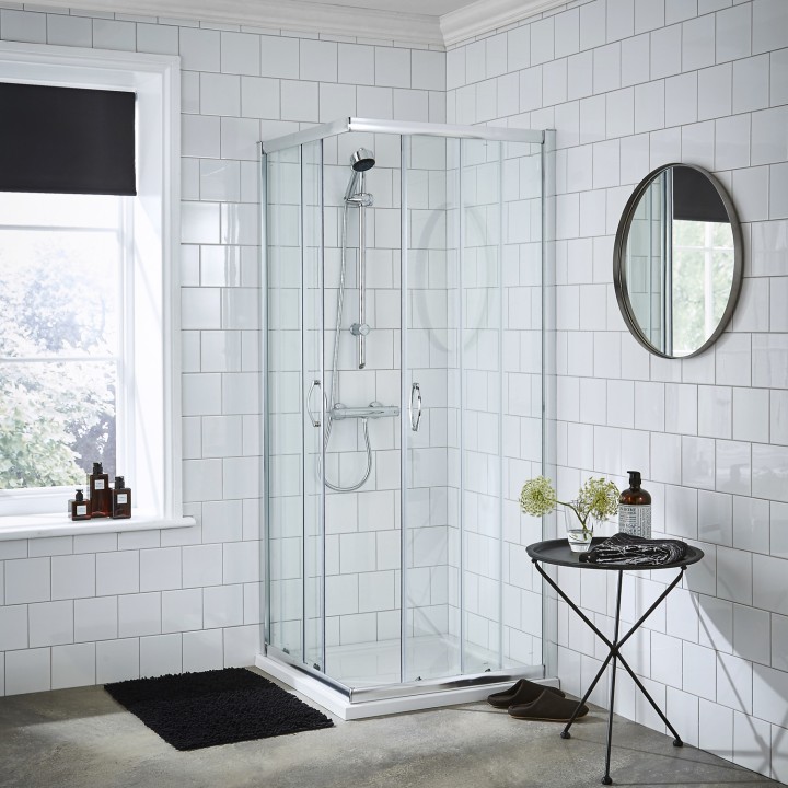 Ella 5mm Corner Entry Shower Enclosure with Curved Handle - Insitu