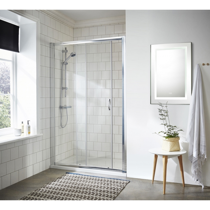 Ella 5mm Single Sliding Shower Door with Curved Handles - Insitu