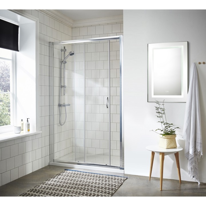 Ella 5mm Single Sliding Shower Door with Curved Handles - Insitu