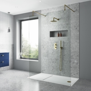 Wall Fixed 8mm Wetroom Shower Screens 1850mm(H) - Brushed Brass