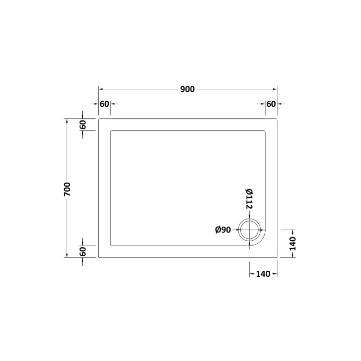 Rectangular Shower Tray 900mm x 700mm  - Technical