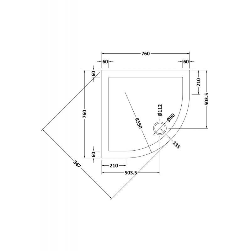 Quad Shower Tray 760mm x 760mm  - Technical