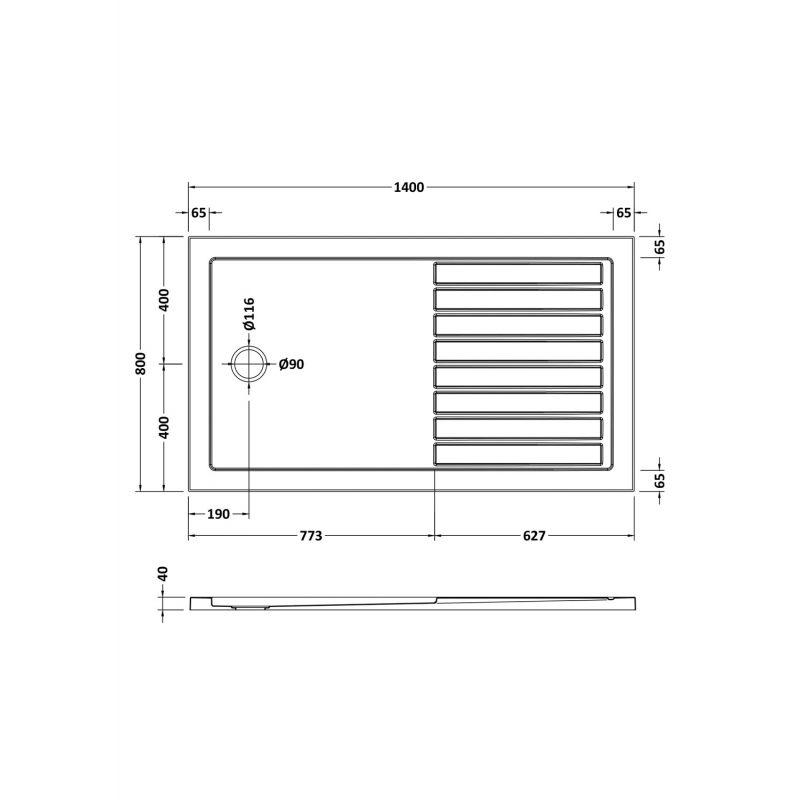 Rectangular Walkin Shower Tray 1400mm X 800mm  - Technical