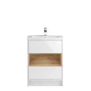 Coast White Gloss 600mm Floor Standing 2 Drawer Vanity Unit with 18mm Profile Basin