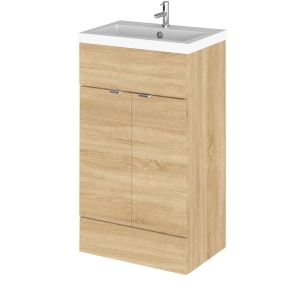 Natural Oak 500mm Full Depth Vanity Unit and Basin with 1 Tap Hole