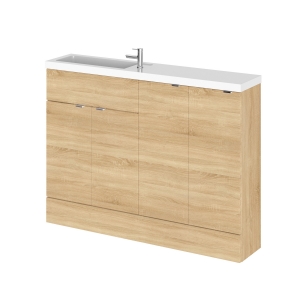 Natural Oak 1200mm Slimline Combination Vanity, Toilet and Storage Unit with Left Hand Basin