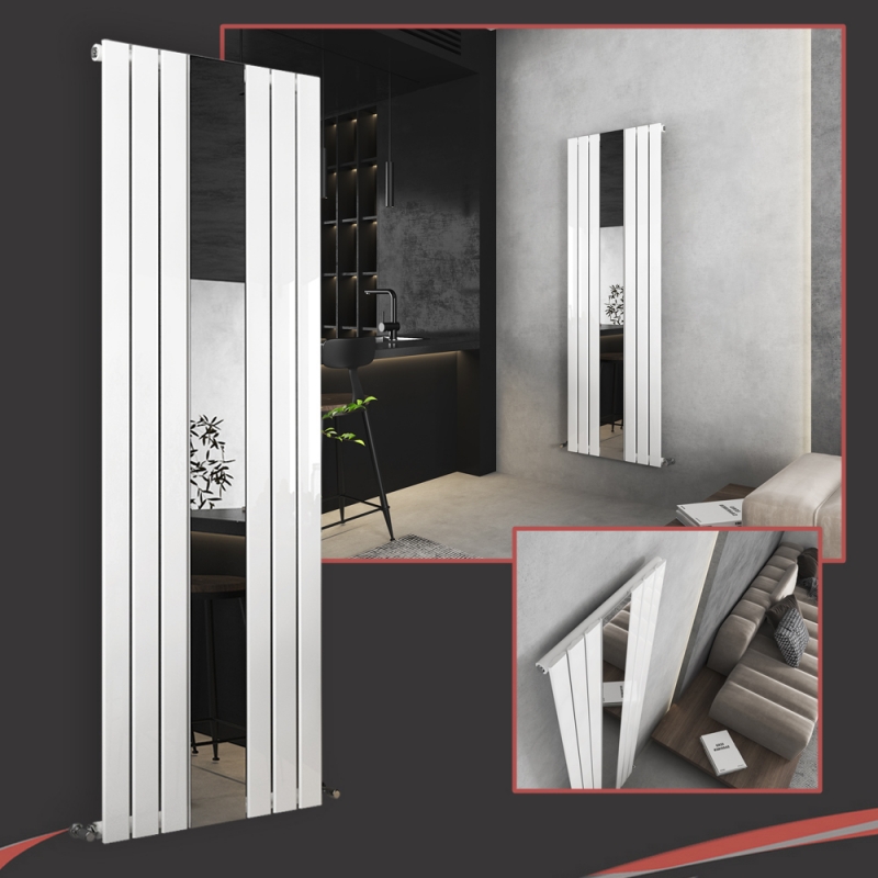 Corwen White Flat Panel Vertical Mirror Radiator