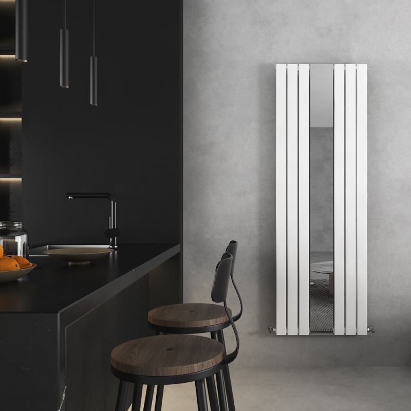 Corwen White Flat Panel Vertical Mirror Radiator - closeup