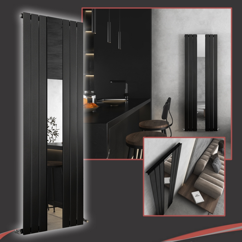 Corwen Black Flat Panel Vertical Mirror Radiator