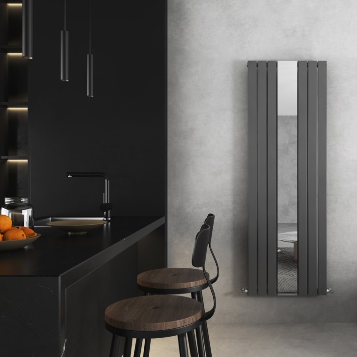 Corwen Anthracite Flat Panel Vertical Mirror Radiator - closeup