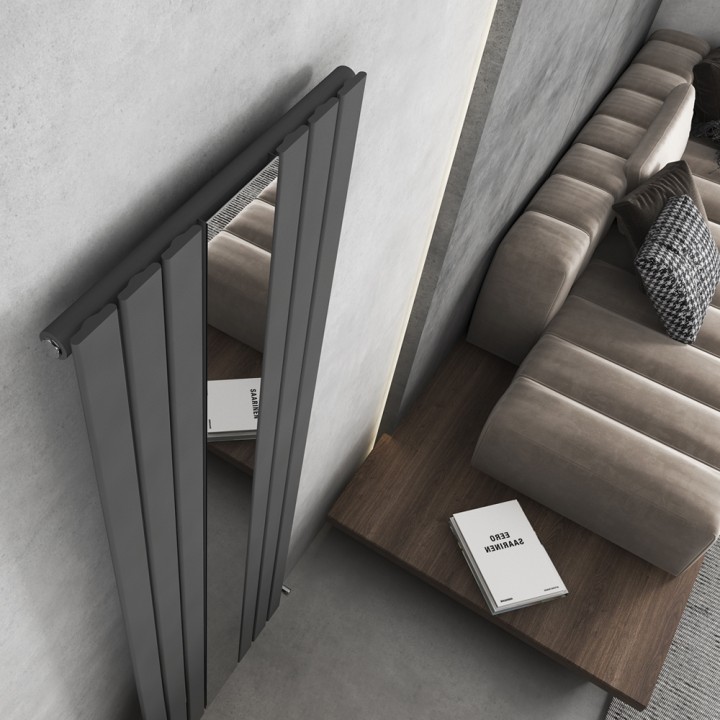 Corwen Anthracite Flat Panel Vertical Mirror Radiator
