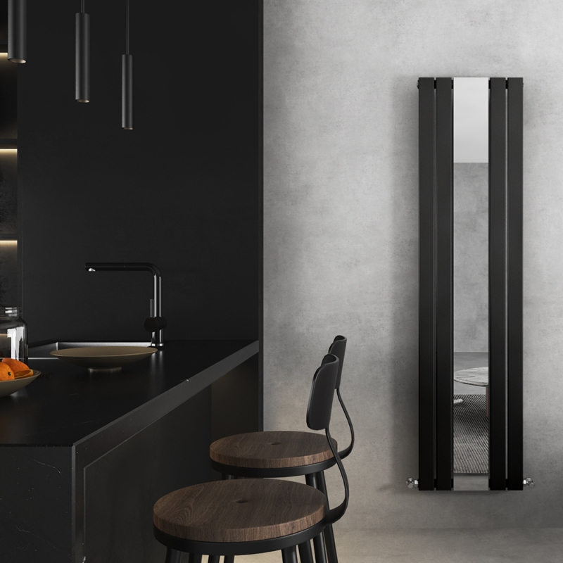 458mm (w) x 1800mm (h) Corwen Black Mirror Radiator - closeup