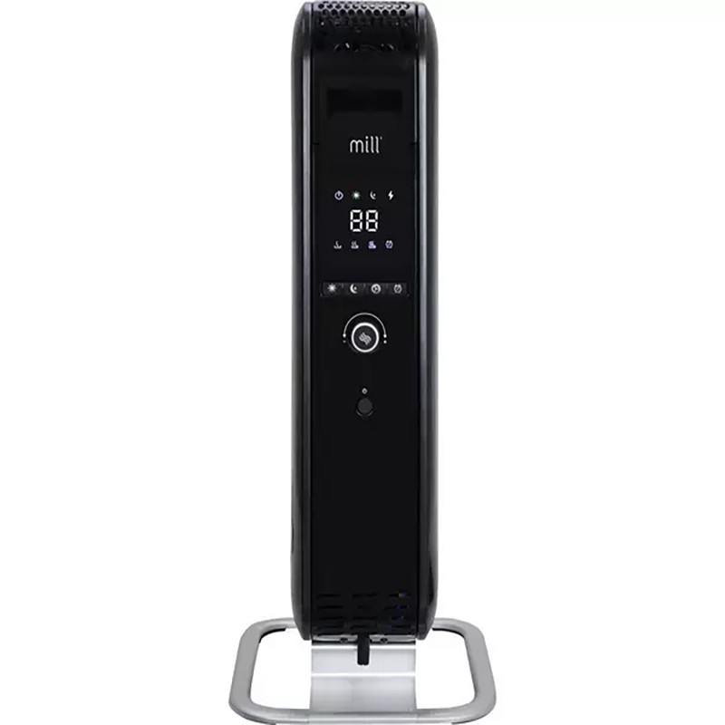 1000W "Mill" Black Designer Electric Oil-Filled Vertical Free Standing Heater - 268mm(w) x 656mm(h)