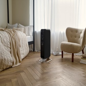 1000W "Mill" Black Designer Electric Oil-Filled Vertical Free Standing Heater - 268mm(w) x 656mm(h)