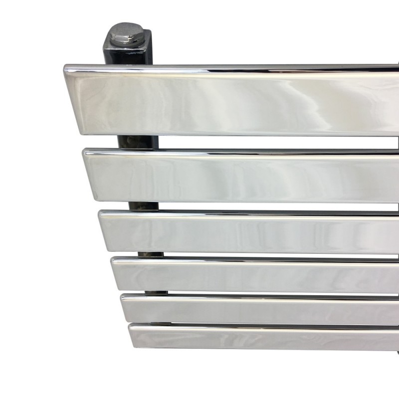 850mm (w) x 440mm (h) "Corwen" Chrome Flat Panel Horizontal Radiator - Closeup