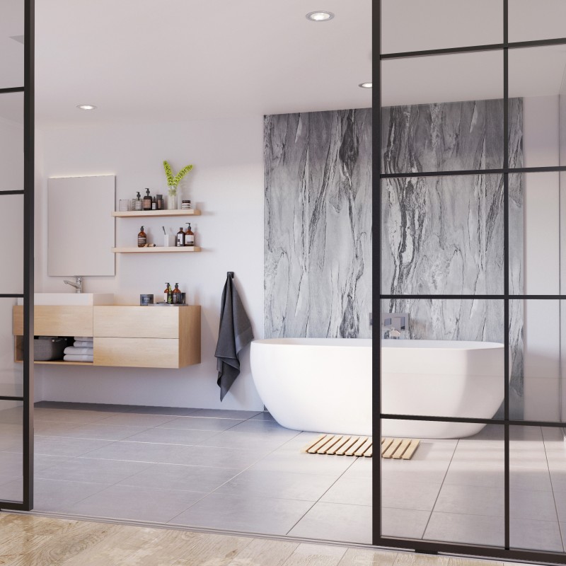 Grey Volterra Matt Marble - Showerwall Panels - Insitu