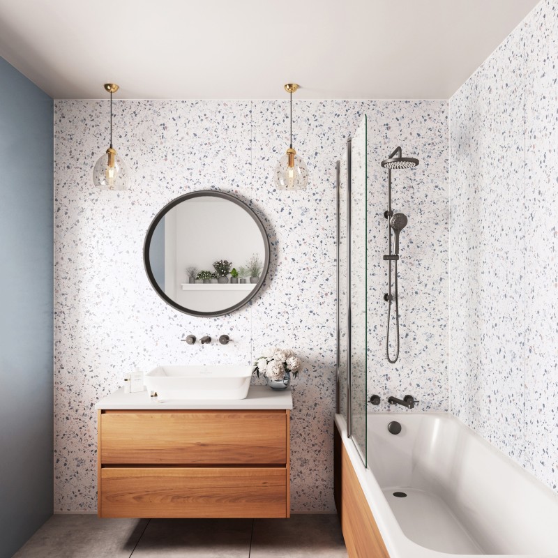 Positano Blue Terrazzo - Showerwall Panels - Insitu