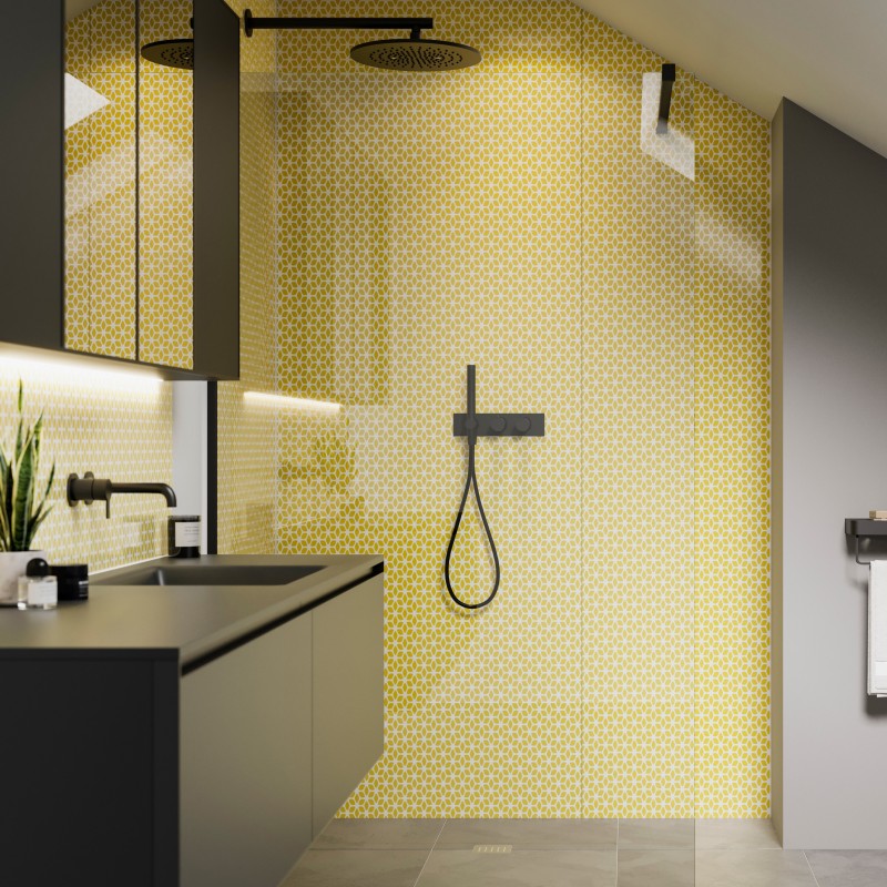 Sunshine Retro Patterned Acrylic - Showerwall Panel - Insitu
