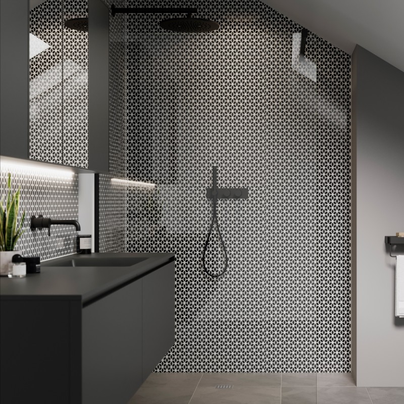 Emerald Retro Patterned Acrylic - Showerwall Panel - Insitu