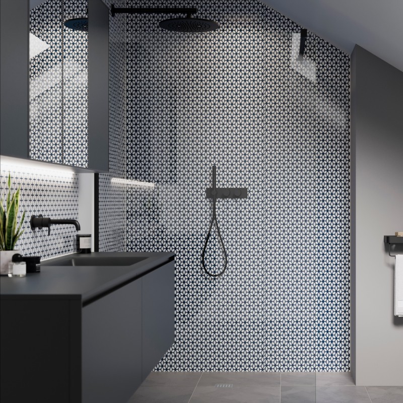 Sapphire Retro Patterned Acrylic - Showerwall Panel - Insitu