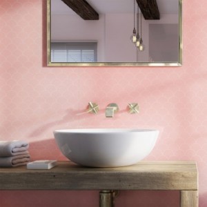 Blush Scallop Patterned Acrylic - Showerwall Panel - Insitu
