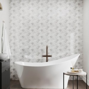 Marble Scallop Patterned Acrylic - Showerwall Panel - Insitu