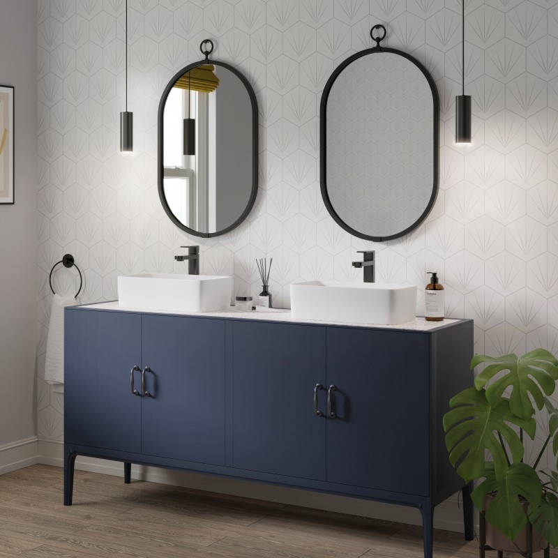 White & Grey Deco Tile Patterned Acrylic - Showerwall Panel - Insitu