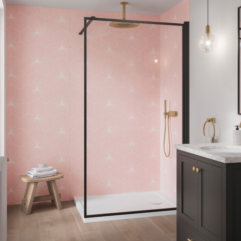 Blush Starlight Patterned Acrylic - Showerwall Panel - Insitu