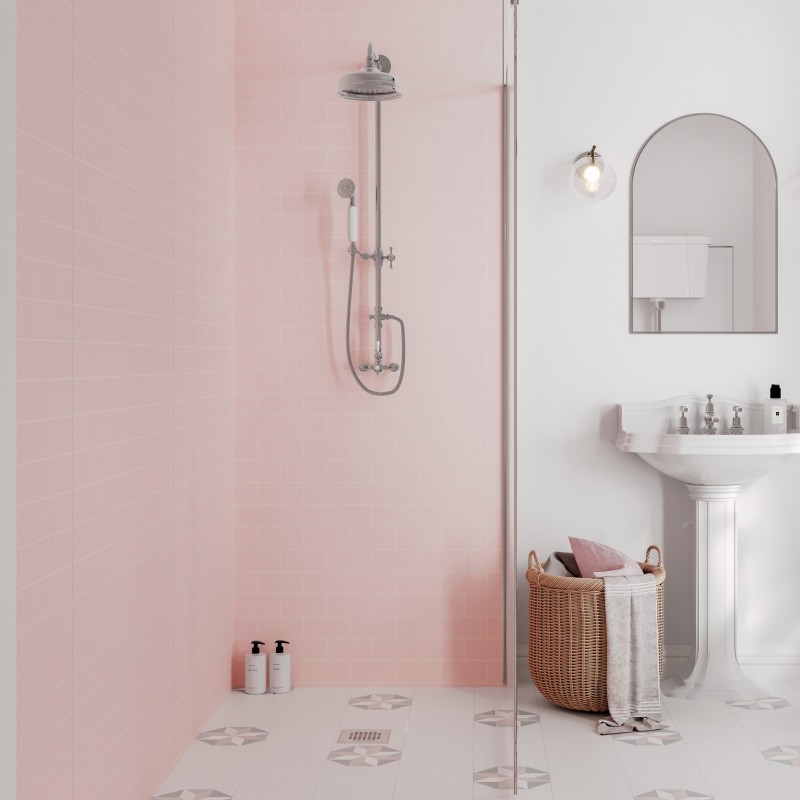 Blush Subway Patterned Acrylic - Showerwall Panel - Insitu
