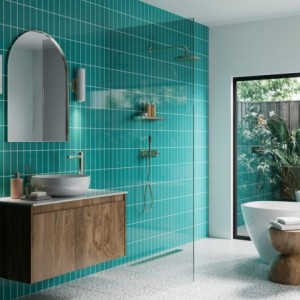 Teal Vertical Tile Patterned Acrylic - Showerwall Panel