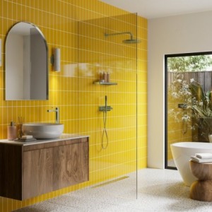 Mustard Vertical Tile Patterned Acrylic - Showerwall Panel