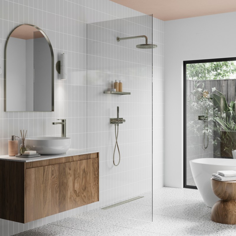 Grey Vertical Tile Patterned Acrylic - Showerwall Panel - Insitu