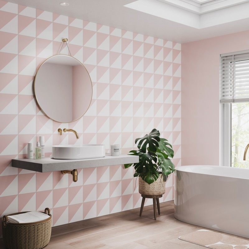 Blush Grafito Tile Patterned Acrylic - Showerwall Panel - Insitu