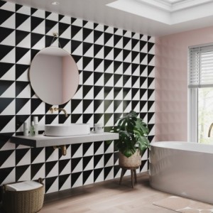 Black Grafito Tile Patterned Acrylic - Showerwall Panel - Insitu