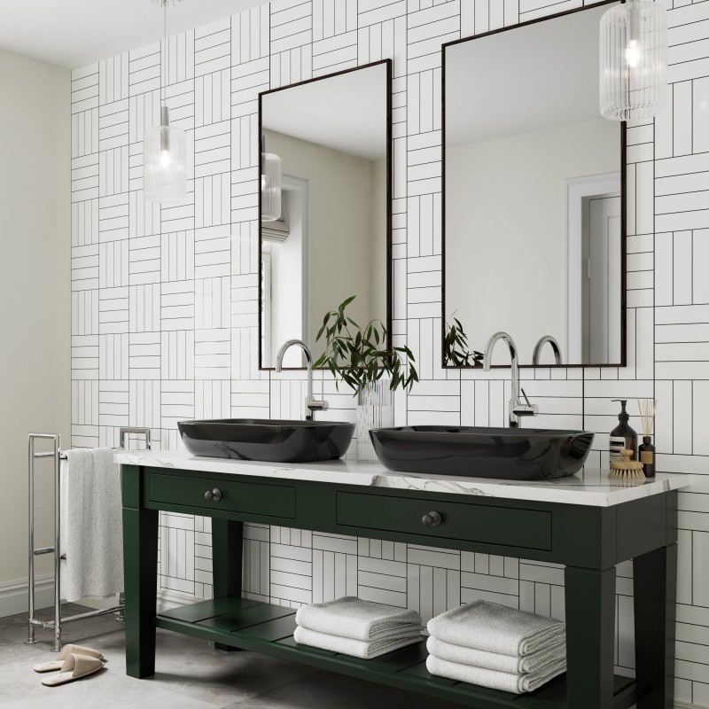 White Square Parquet Acrylic - Showerwall Panel - Insitu